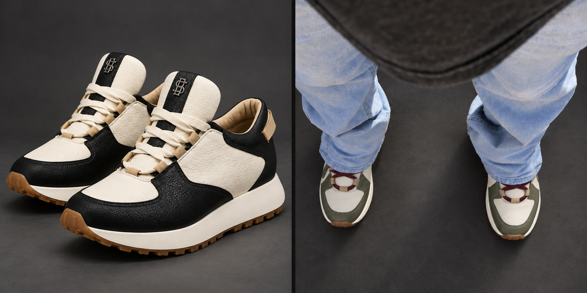Black and cream sample and olive on-foot sample
